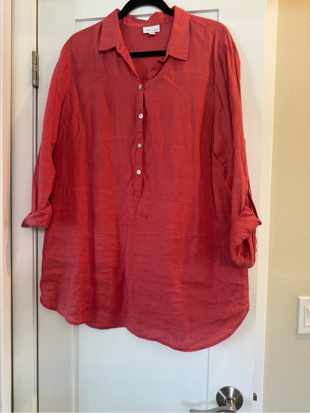 J. Jill Coral Button-Front Tunic with Roll-Tab Sleeves
